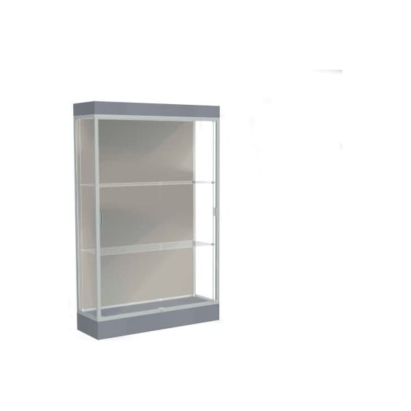 Waddell Display Case Of Ghent Edge Lighted Floor Case, Harbor Back, Satin Frame, 6" Carbon Mesh Base, 48"W x 76"H x 20"D 92LFHB-SN-CM - main